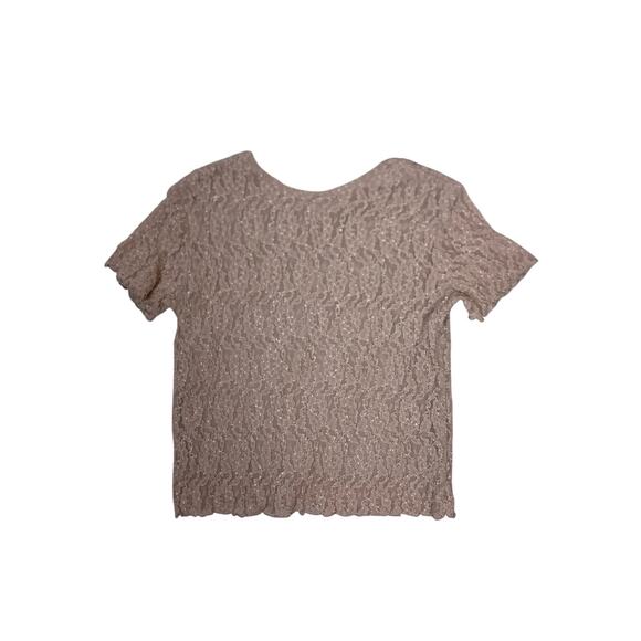 VTG Women’s XL Cropped Lace Sheer Top Tan Mesh Short Sleeve Boho Romantic Blouse - Picture 3 of 4